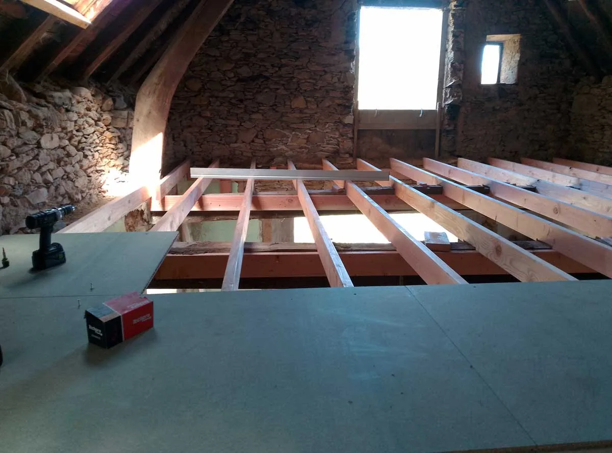 Finished upstairs floor, stable and level