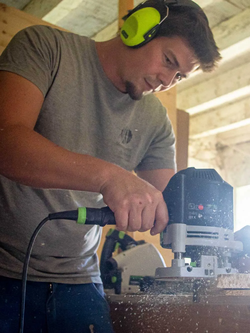 Tom Klein, joiner and cabinetmaker, in his workshop in Gerde